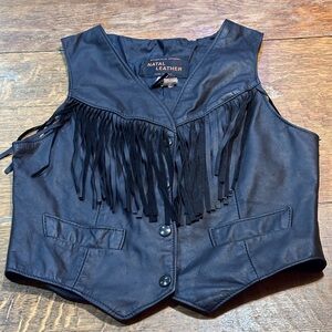 Natal leather NWT moto made USA women’s fringe vest sz 8 black Halloween costume